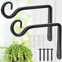 MOWPOG 2 Pack 6 Inch Metal Hanging Plant Brackets Outdoor - Heavy Duty 44 lbs Wall Hooks for Plants, Bird Feeders, Flower Baskets, Black