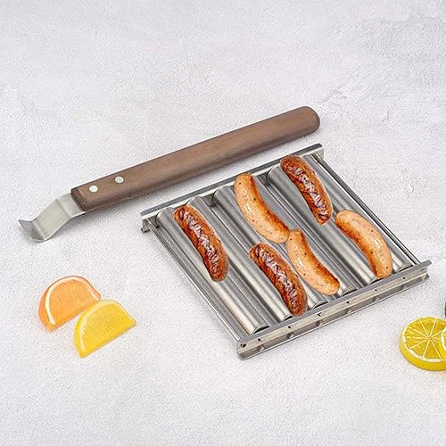 Miniatura 5 de Charcoal Stainless Steel Hot Dog Sausage Roller Rack,Dismantle Hot Dog Rack with Extra Long Wooden Handle,New BBQ Tools 5 Section Brat Griller