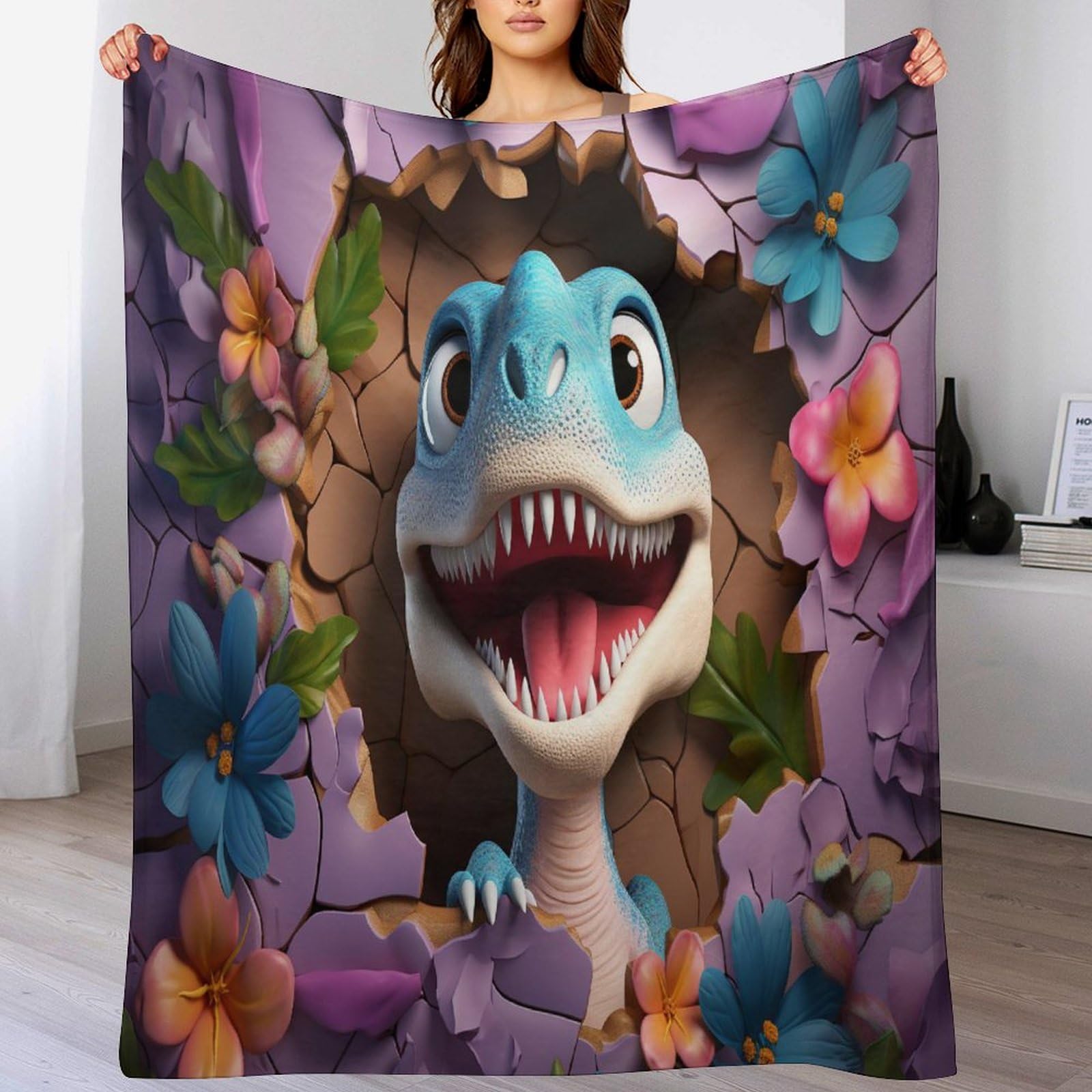 Couverture polaire dinosaure toutes saisons en flannel duveteuse et chaude