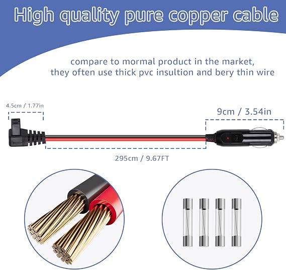 12V/24V Car Refrigerator Power Cord is Compatible with Alpicool, ARB, ICECO, Setpower, COSTWAY, and JoyTatus 12V/24V Portable Car Refrigerators. (Black Red 10FT)