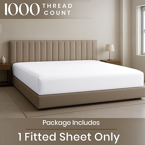 Miniatura 2 de SGI bedding 108 pulgadas de ancho x 108 pulgadas de largo, 1 sábana bajera ajustable tamaño King de Alaska, 100% algodón egipcio, 1000 hilos, se