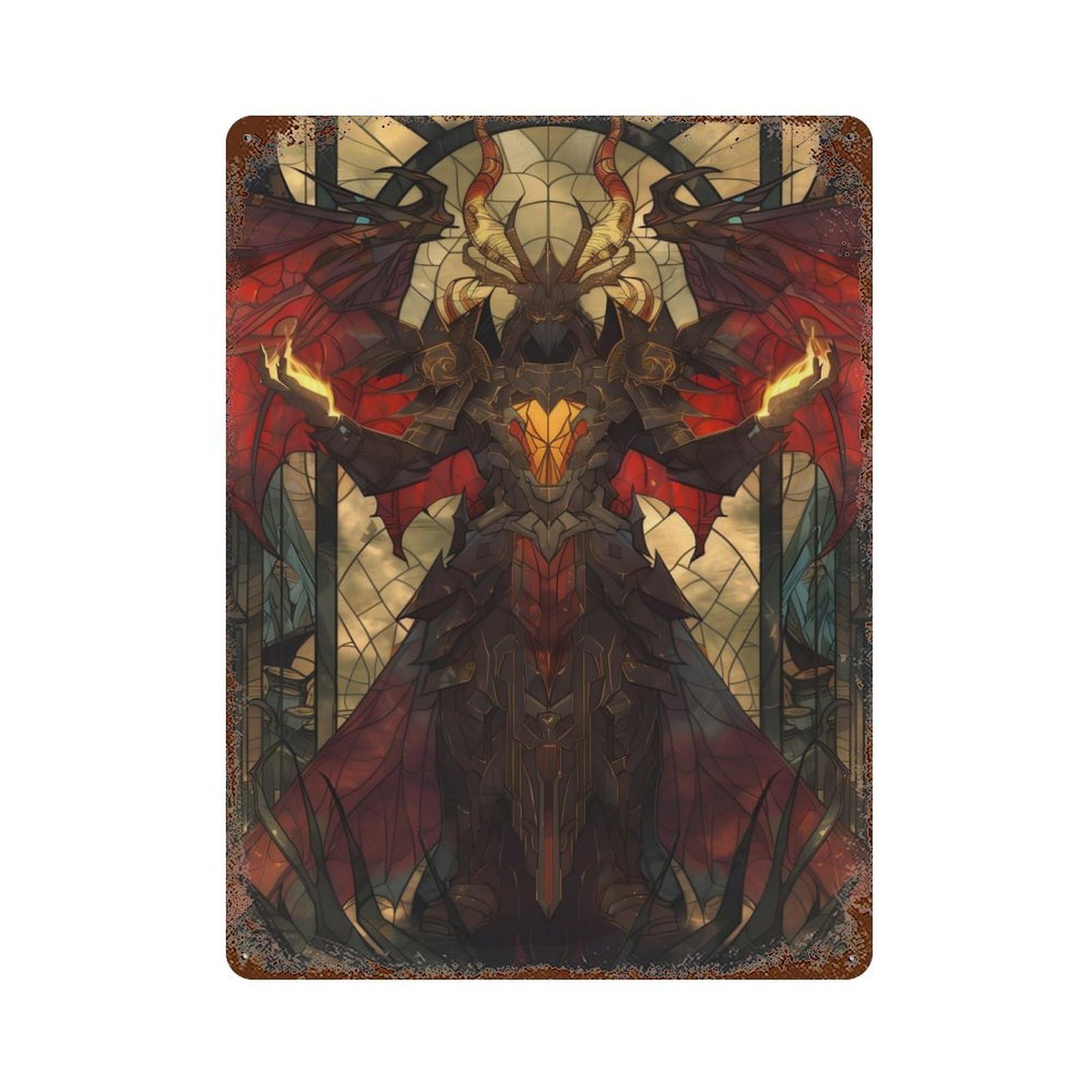 Aged Metal Wall Plaque with Demon Prince Design 15.7"x11.8", for Farmhouse, Kitchen And Entryway Decor, Retro Wall Decor