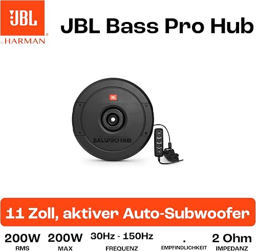 JBL BassPro Hub 11" Ruota di Scorta Subwoofer Auto Amplificato - 300 Watt Subwoofer Attivo per Alloggiamento Ruota di Scorta con Costruito in Amplificatore - 6