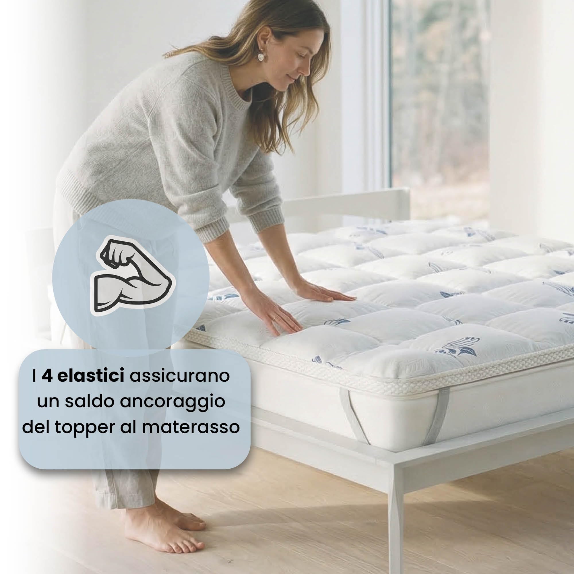 Topper AIR letto Matrimoniale 160x195, Imbottitura 300 gr/mq, Soffietto di 3 cm, Coprimaterasso Traspirante con Elastici per il fissaggio, Lavabile in Lavatrice