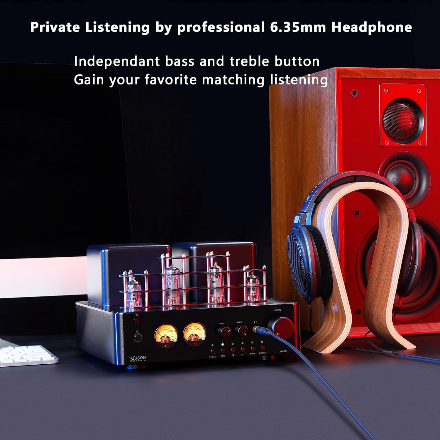 Juson Audio JTA50 базовый ламповый усилитель Hi-Fi с Bluetooth 5.0 пультом дистанционного управления входами AUX COAX Phono и USB выходом на сабвуфер 2.1-канальный усилитель для проигрывателя JTA50
