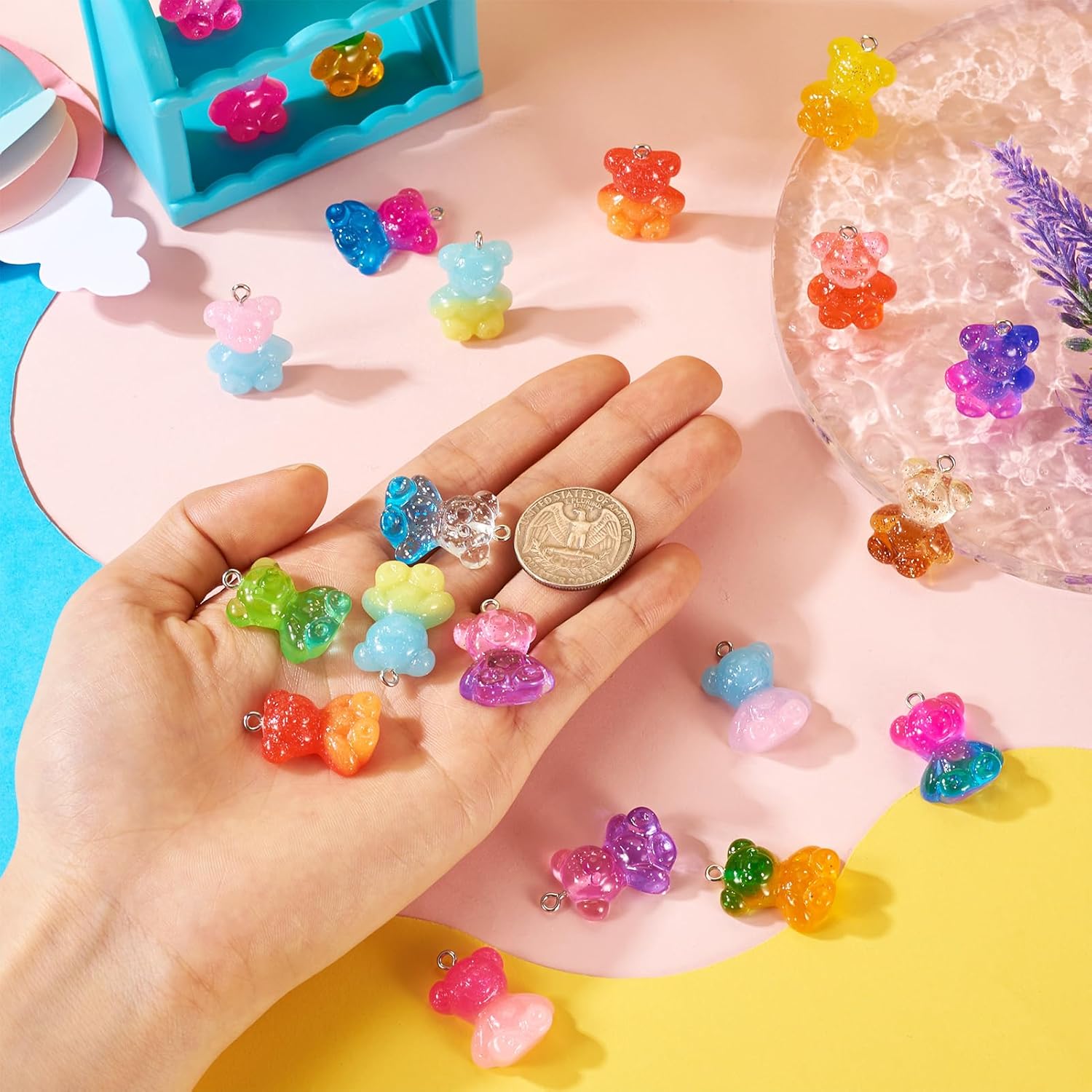 Craftdady Cute Charms Kits Resin Acrylic Bear Mushroom Flower Letter Star Pendants for Girly Crafts DIY Keychains Bracelets Jewelry Making Supplies - Image 5