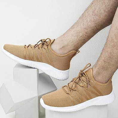 Feethit メンズ スリッポン ランニングシューズ 通気性 軽量 快適 ファッション ノンスリップ スニーカー 男性用, カーキ, 10