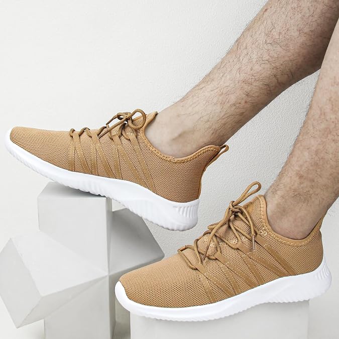 Feethit メンズ スリッポン ランニングシューズ 通気性 軽量 快適 ファッション ノンスリップ スニーカー 男性用, カーキ, 10