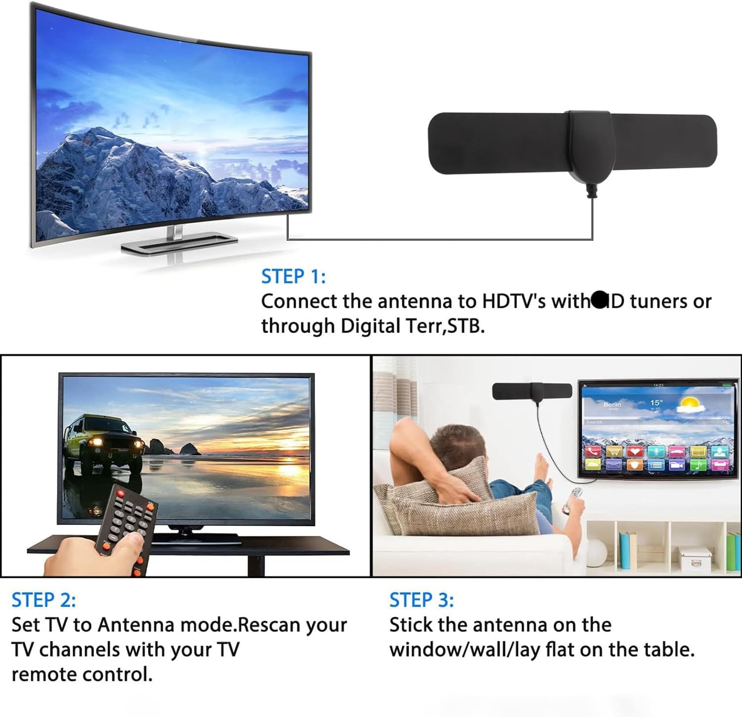 TV Antenna, 2025 New Digital Antenna for Smart TV, Support 360° Reception 4K 1080p All TV's for Local Channels, Smart Switch Amplifier Signal Booster -10.5ft Coax HDTV Cable, Portable Antenna Indoor
