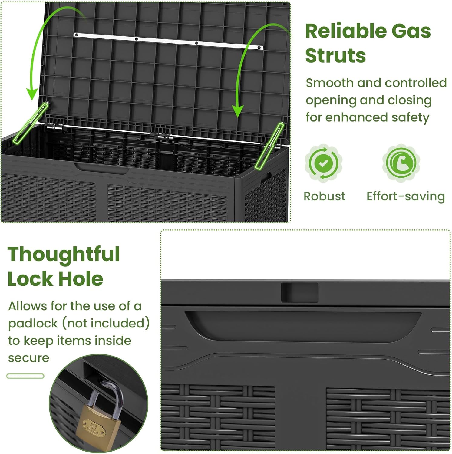 Giantex 100 Gallon Resin Outdoor Storage Box, Waterproof Deck Box w/Lockable Lid & Wheels, Rattan Storage Container Bench for Patio Cushions, Pool Accessories, Gardening Tools, 440 lbs (Grey)