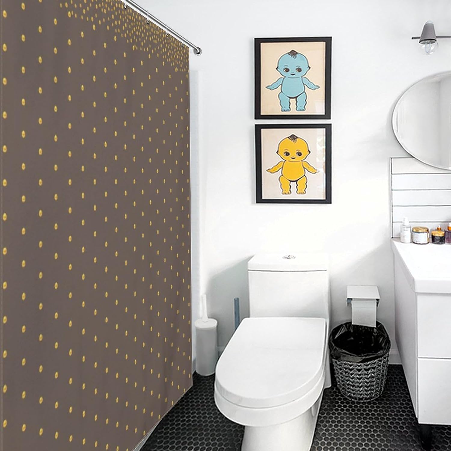 Shower Curtain Liner Set, Chic Gold Confetti on Brown Bathroom Curtains Waterproof & Washable Curtains for Bathtub, 72 X 72inch