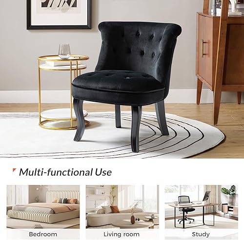 Miniatura 9 de TINA'S HOME Modernas sillas decorativas de terciopelo sin brazos, tapizado de tela con botones y patas de madera para sala de estar, cómodas sillas