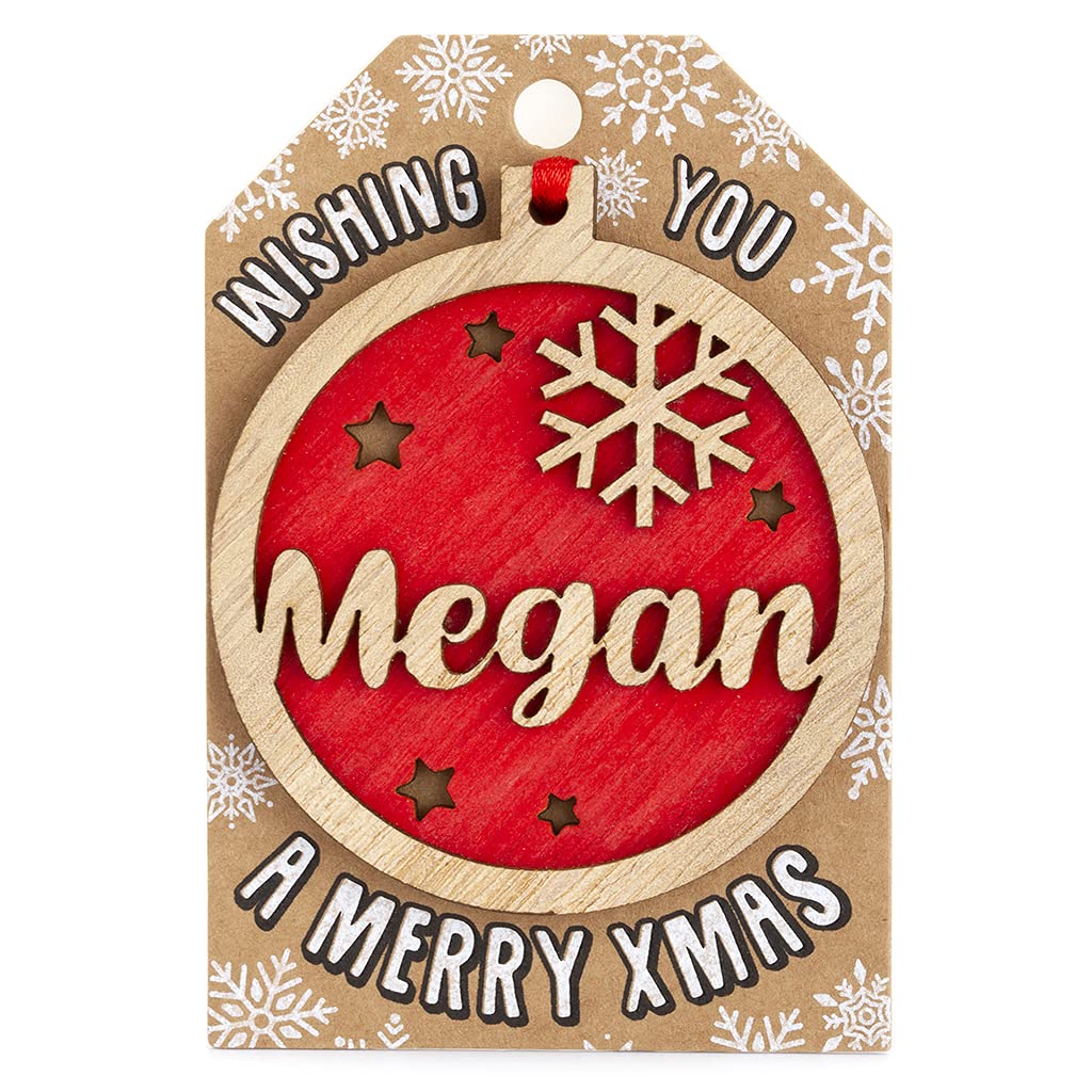 Stands Out, Supplying Outstanding Gifts Megan Personalised Wooden Name Red Hanging Christmas Tree Bauble Decoration