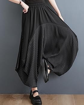 ellazhu Women's Elastic Waist Solid Color Wide Leg Black