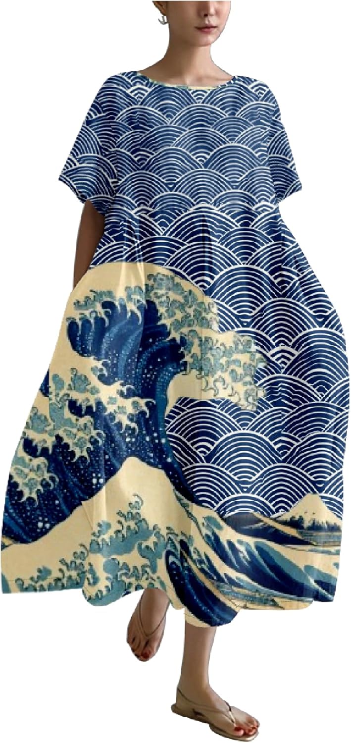 MARSVOVO Plus Size Japanese Art Style Short Sleeve Dress