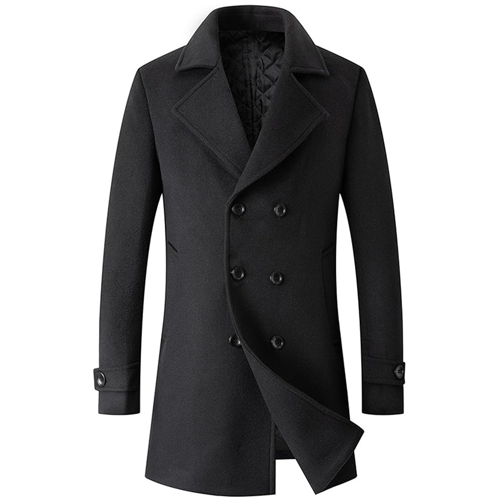 Maiyifu-GJ Mens Double Breasted Wool Blend Overcoat Winter