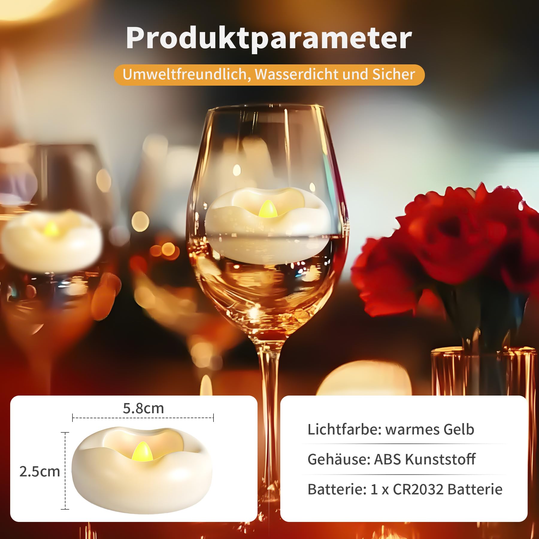 12 candele LED galleggianti impermeabili senza fiamma tremolanti, si illuminano a contatto con l'acqua, per piscina, matrimonio, vaso, decorazione della casa (5,8 cm*2,5 cm)