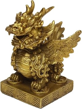 Feng Shui Handmade Brass Qi Lin Statues Golden Wealth Qi Lin Home Decor Collectible BS238