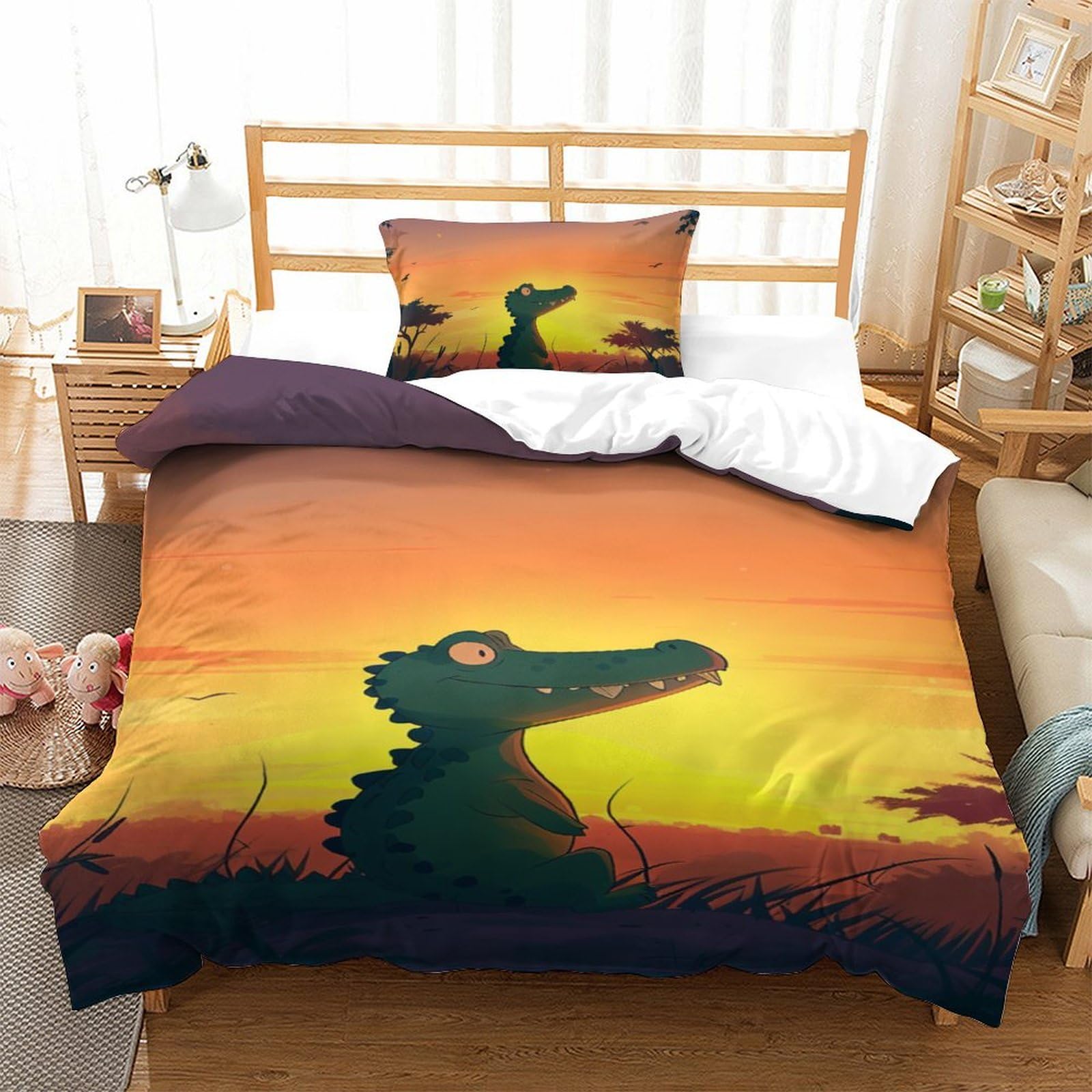 Housse de couette dinosaure 3D 135x200 cm avec taies en microfibre