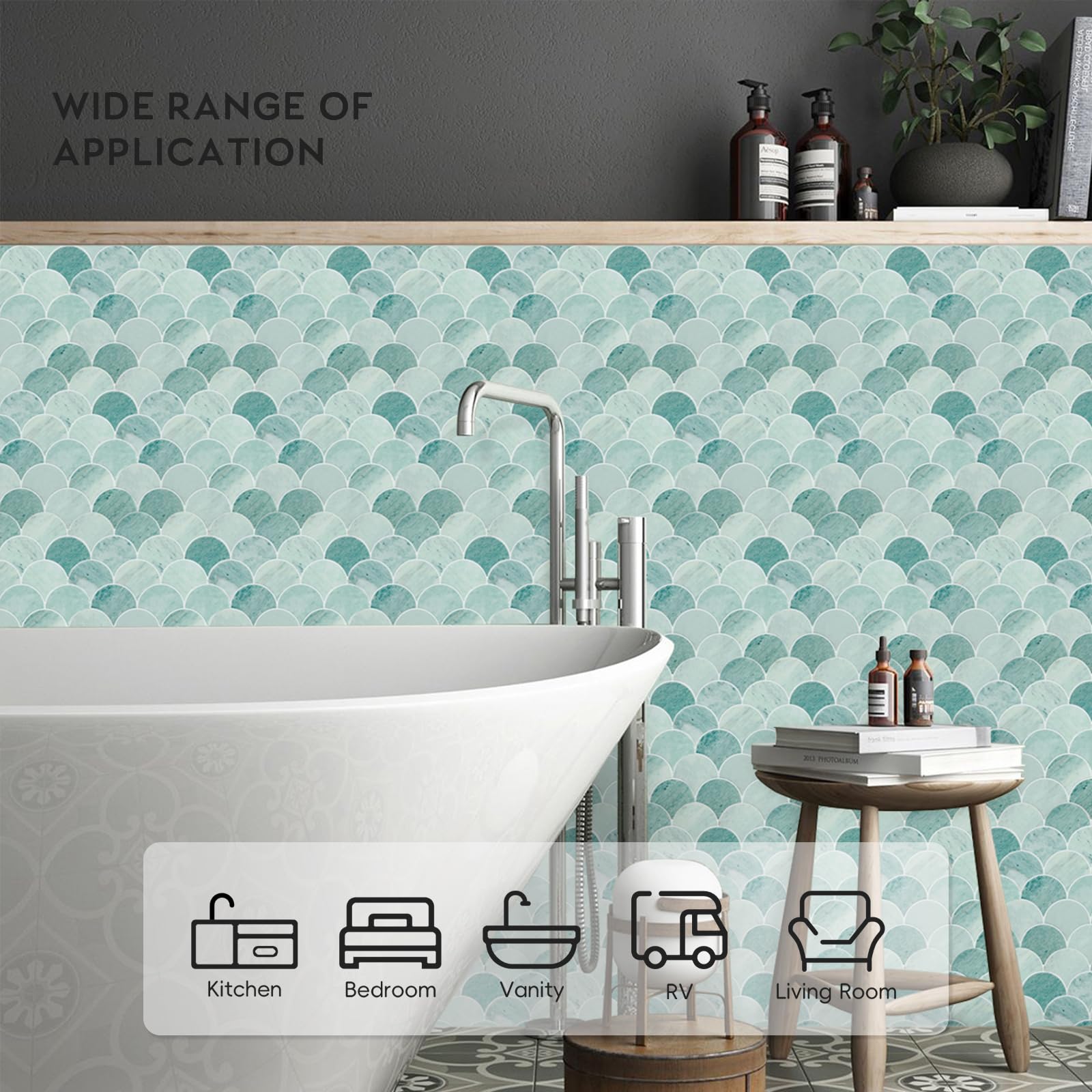 HOMEART Piastrelle adesive 3D per paraschizzi con squame di pesce, rimovibili, adatte agli affittuari, adesive da parete per cucina e bagno (10 fogli, verde marmo)
