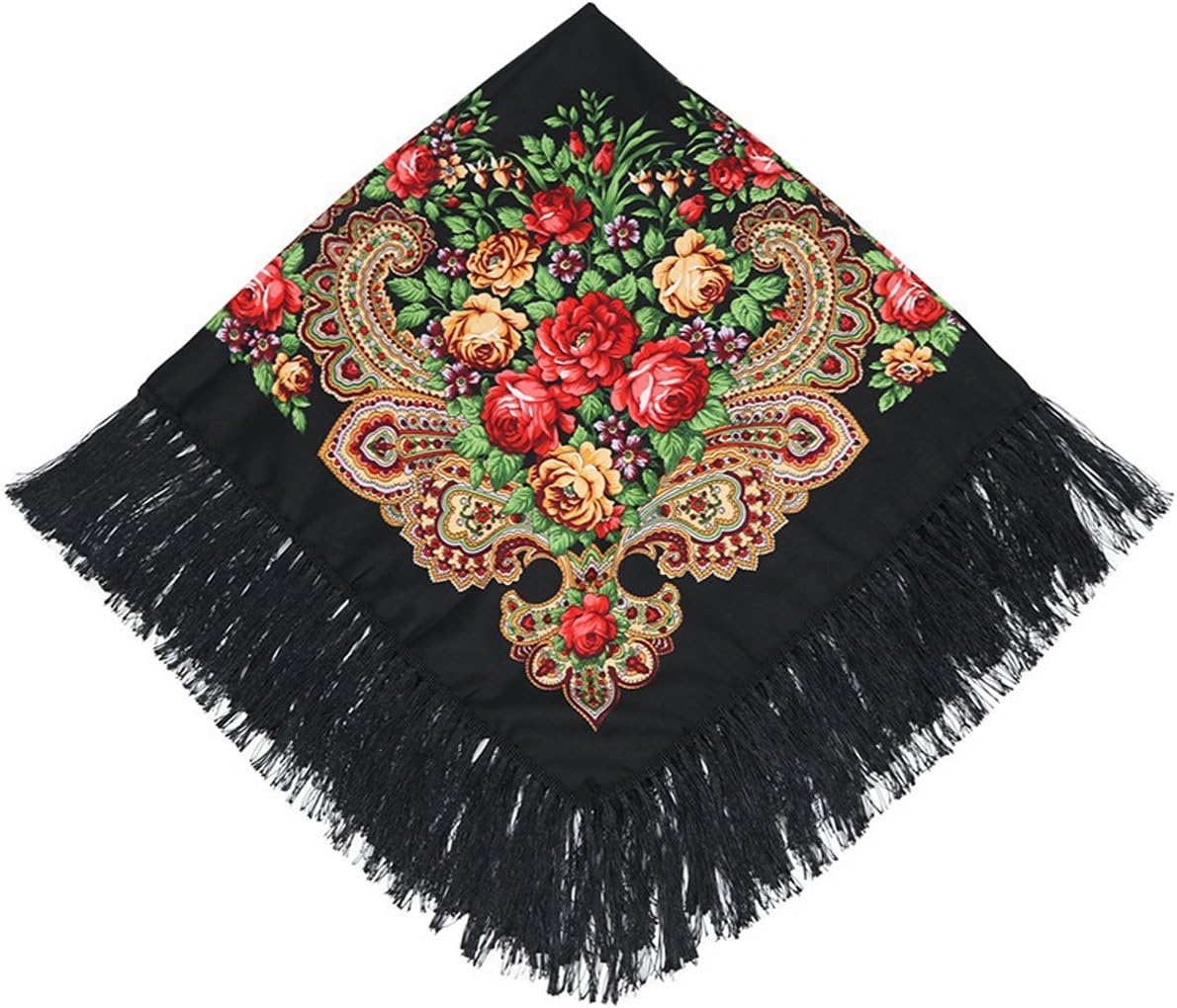 100% Cotton Muffler, Warm Scarf with Tassel, Russian Style Large Bandana, Wrap Shawl Stole With Fringes