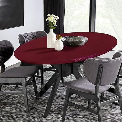 Miniatura 150 de LUSHVIDA - Mantel ajustable de vinilo para mesa redonda, impermeable y con borde elástico, mantel de plástico