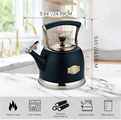 Miniatura 4 de Tetera de acero inoxidable, tetera de acero inoxidable para estufa con mango ergonómico a prueba de calor, 3.0 cuartos de galón