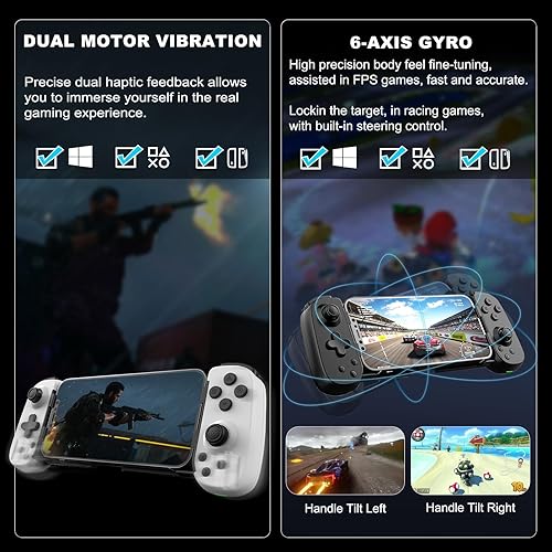 Miniatura 4 de arVin Mobile Gaming Controller for iPhoneiPadAndroidTabletPCSwitchPS3PS4, Wireless Gamepad Joystick with Turbo6-axis GyroVibration, Play Xbox Cloud