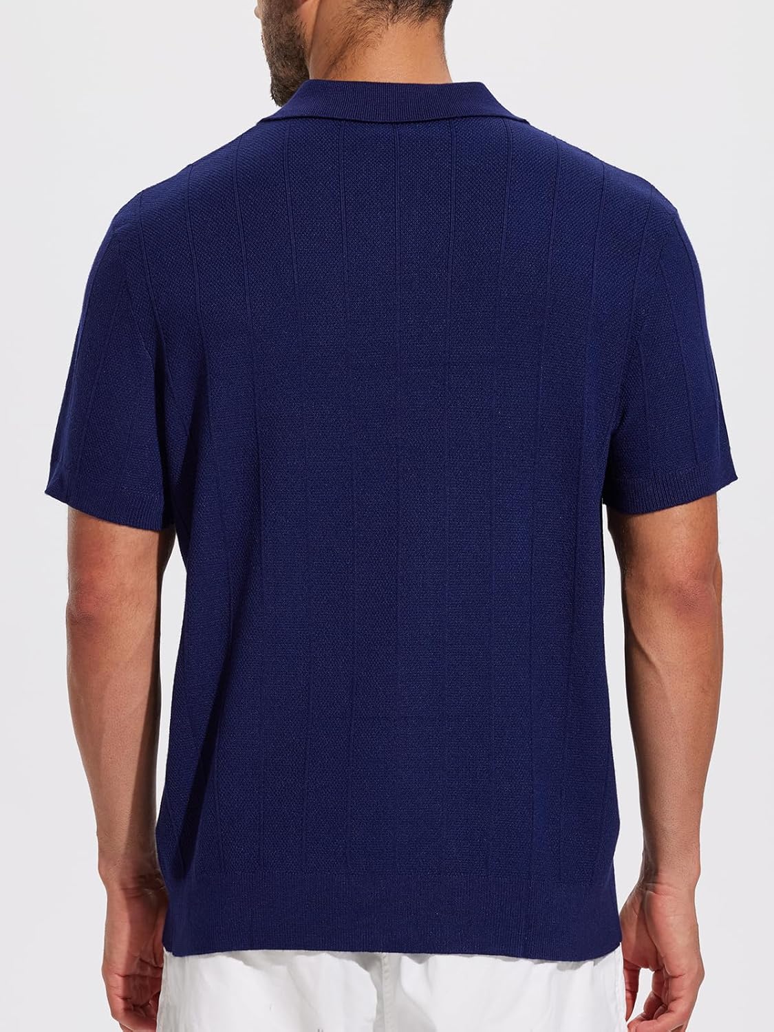 DEVOROPA Mens Knit Polo Shirts Short Sleeve Casual Collared Summer Dress Golf Shirt Hollow Out Texture Vacation Travel Tops - Image 2