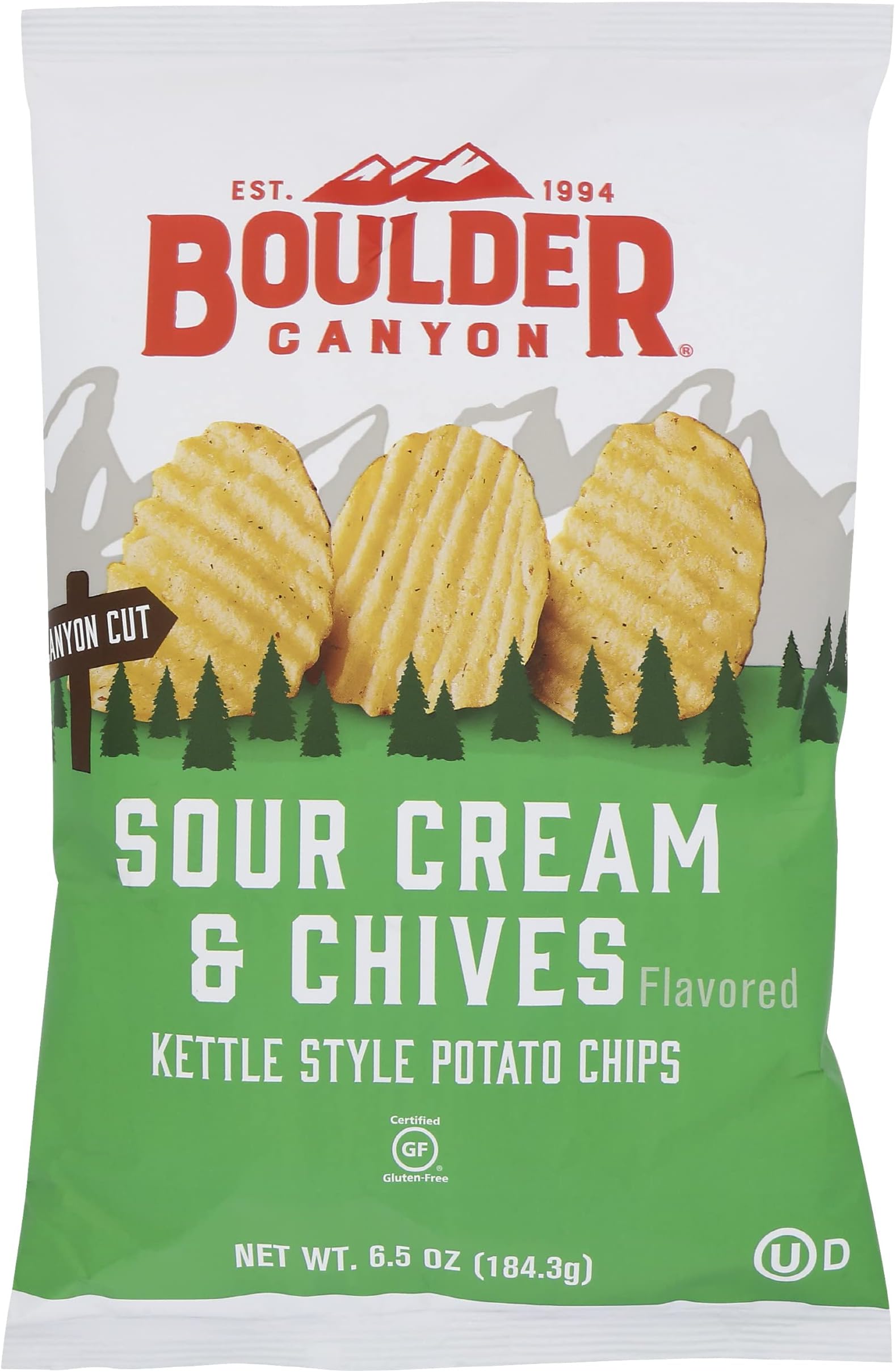 Boulder Canyon Kettle Cooked Potato Chips Sour Cream & Chives, 6.5oz, (Pack of 12), Natural
