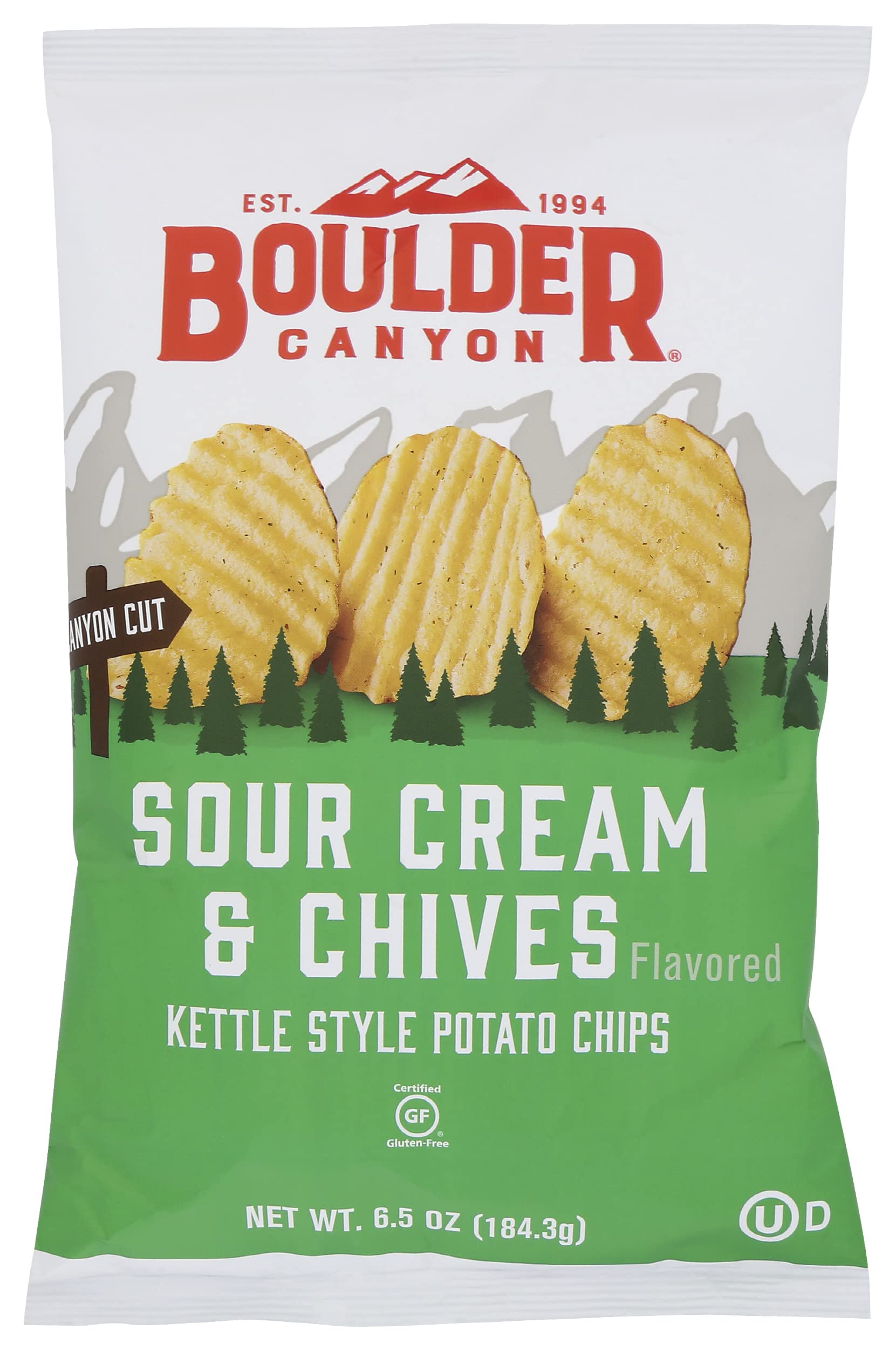 Boulder CanyonKettle Cooked Potato Chips Sour Cream & Chives, 6.5oz, (Pack of 12), Natural