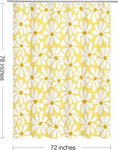 Miniatura 46 de Cortina de ducha floral de margaritas azules, cortina de ducha bohemia con flores de primavera para baño femenino, juego de cortina de ducha moderna