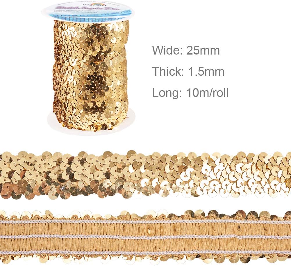 OLYCRAFT 10M Flat Glitter Elastic Sequin Trim Gold Stretch Sequin Trim 3 Row Fabric Bling Ribbon Trims Ribbon Sequins Trims for Dress Embellish and Headband - Image 3