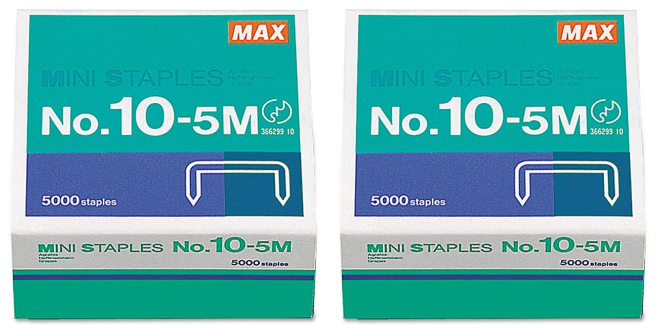 Mini Staples for use in Max HD-10DF Stapler, 3/8" Crownx3/16" Leg, 5000/Box MXB105M, 2 Packs