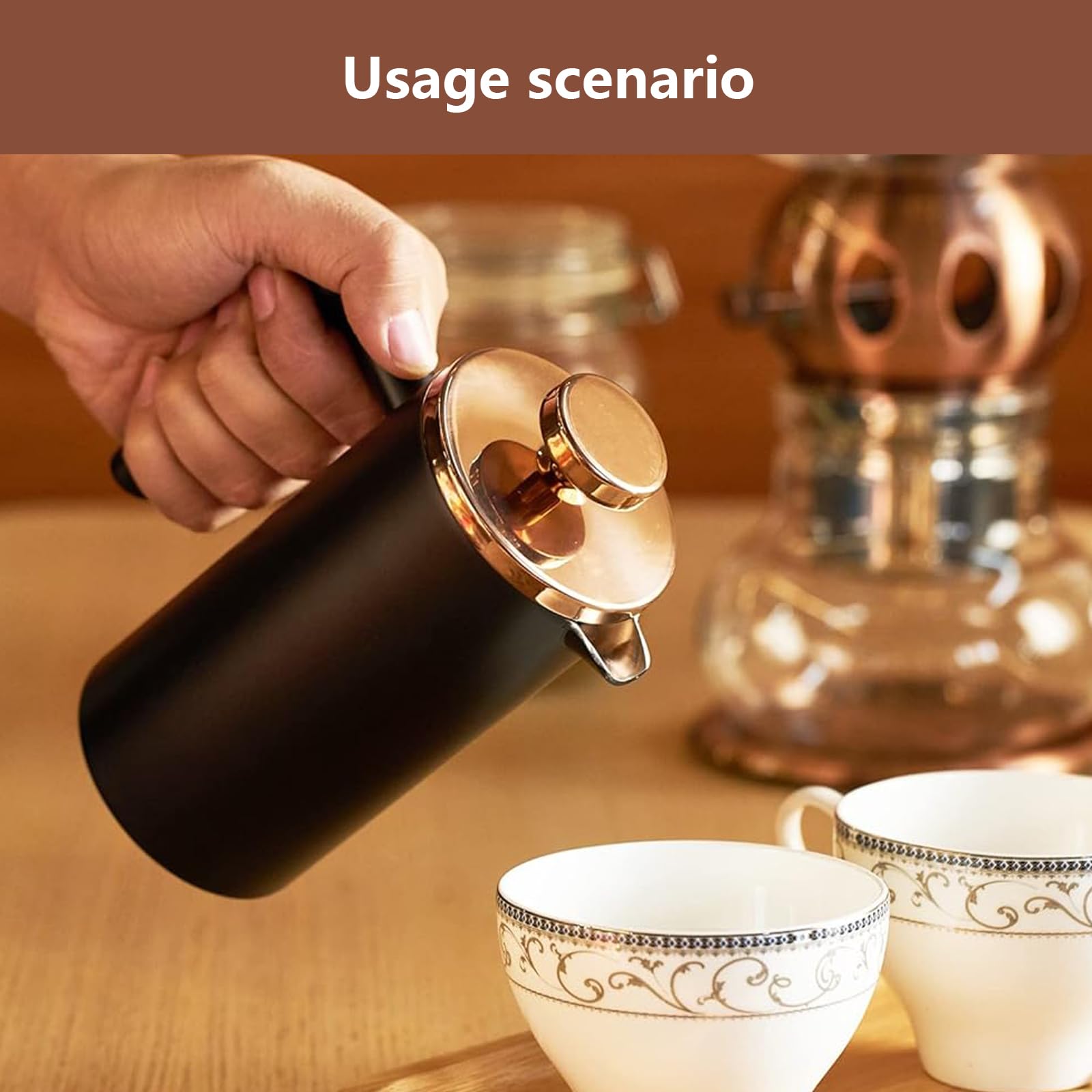 Cafetiere - Cafetera de prensa francesa de 600 ml, acero inoxidable aislado de doble pared, sistema de filtración de 3 niveles, prensa francesa para el hogar, camping y oficina (2 tazas a 4
