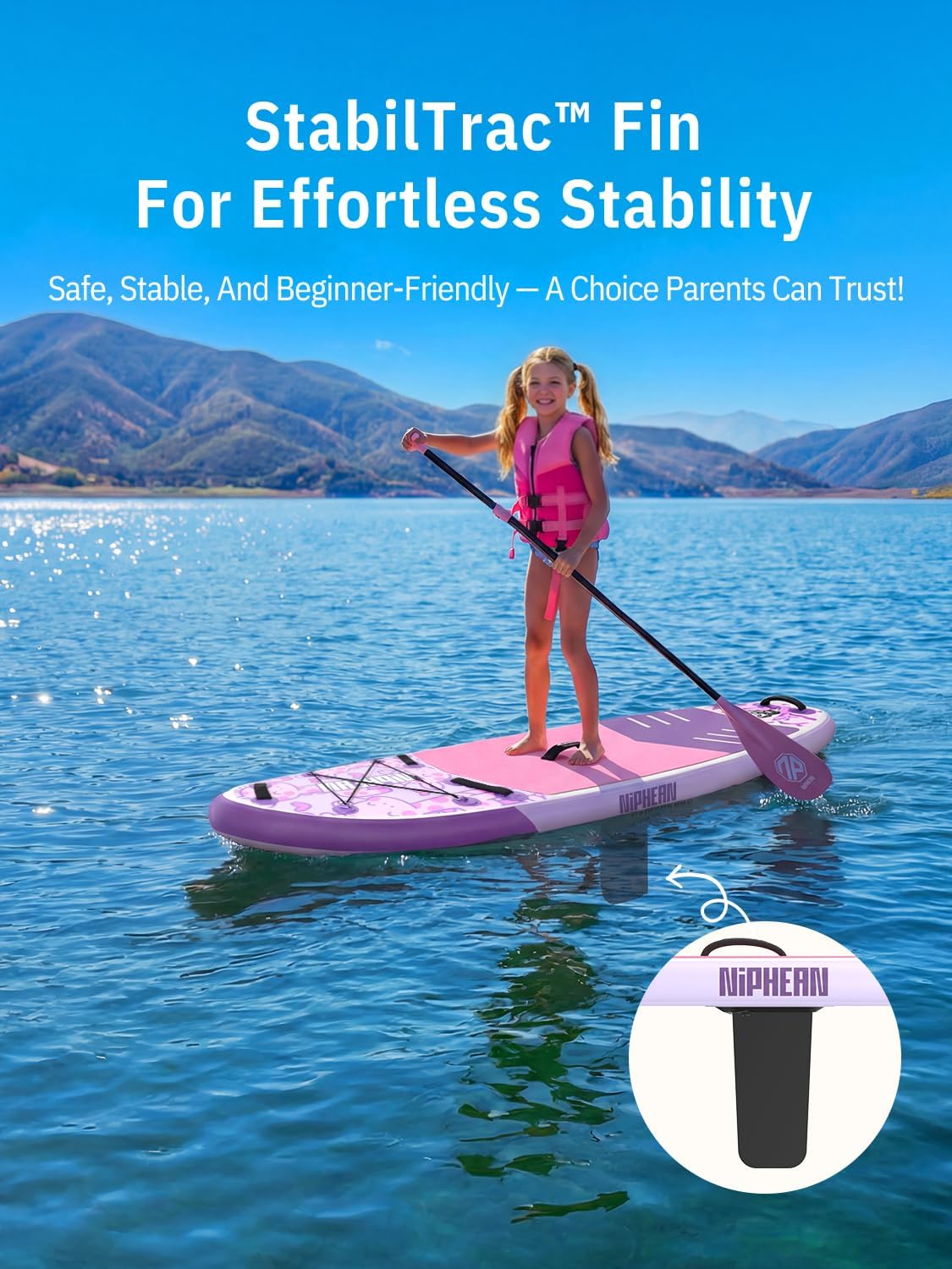 Niphean (Extra Large) Inflatable Paddle Board, SUP for 2+1 People/Family 500lbs Capacity Stand Up Paddle Board with SUP Accessories, StabilTrac Fin Non-Slip Paddleboard for Adults
