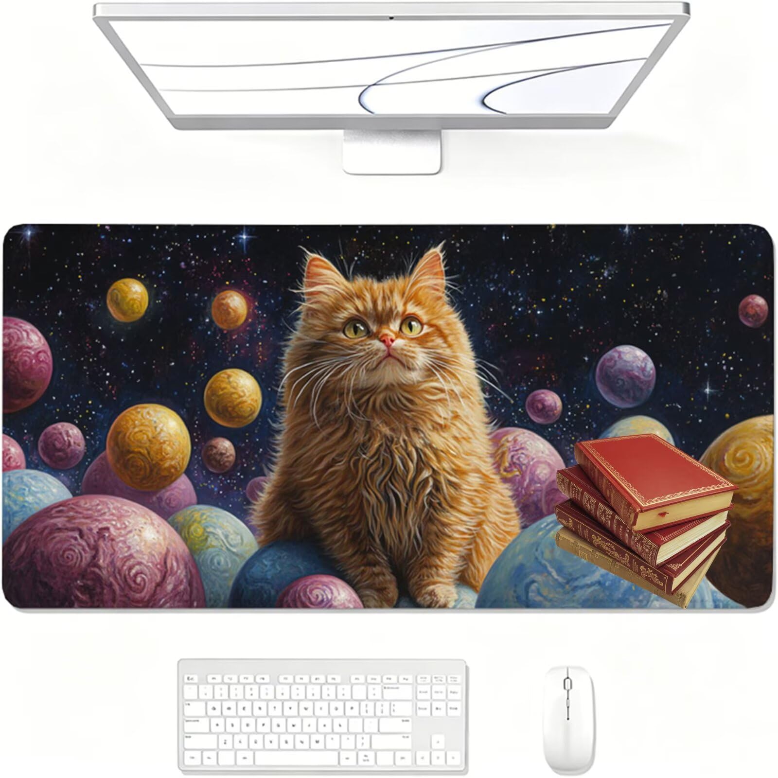 Tapis de Souris, 1200 x 600 x 3 MM Tapis de Souris Orange, Grand Tapis Souris de Jeu avec Ciel étoilé, Imperméable, Texturée Résistant à Usure Lavable, pour Gamer, la Maison et Le Bureau XF-310