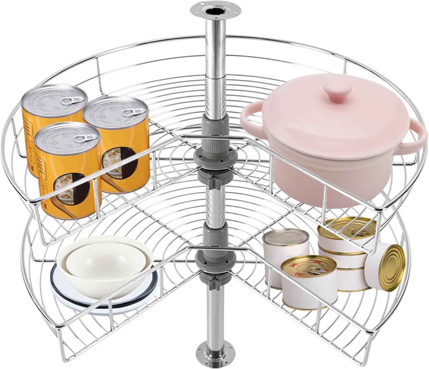 23.6" 2 Tier Lazy Susans Kitchen Base Cabinet Corner Organizer,270°Rotating Basket Blind Corner Cabinet Kitchen Corner Pantry,Wire Kidney Shaped Rotating Storage Shelf Rack for Spice Jars