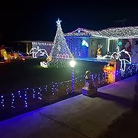 Vista 9 de Luces de Navidad azules al aire libre - 99 pies 1216 luces LED de carámbano para exteriores - Enchufe 8 modos luces centelleantes para decoraciones