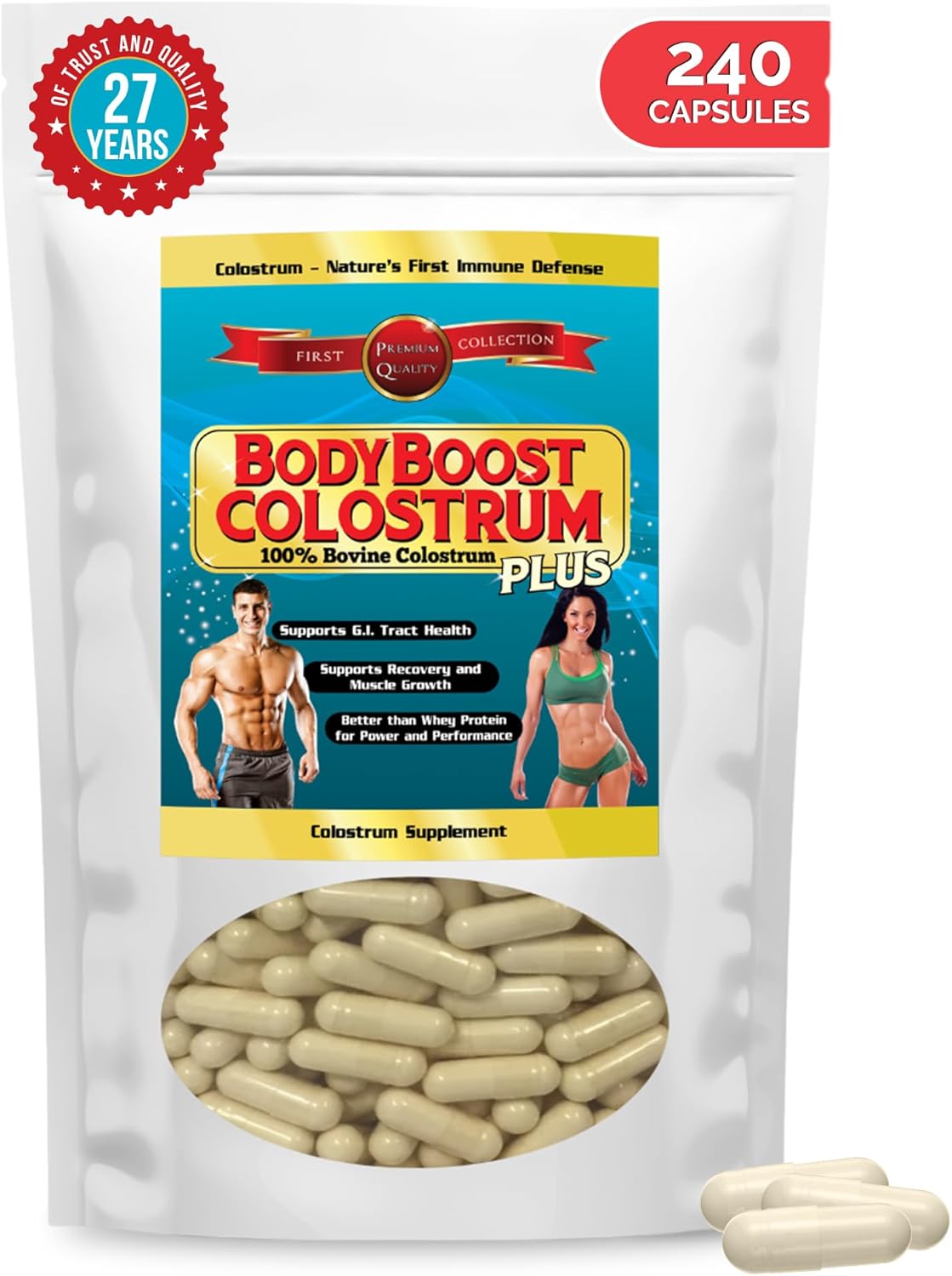 BodyBoost Colostrum Capsules (240) - Immune Booster Supplement with Immunoglobulin & Lactoferrin, Grass-fed Bovine Colostrum Capsule, 100% Bovine Colostrum, Super Food for Gut Health,Diverse Intake