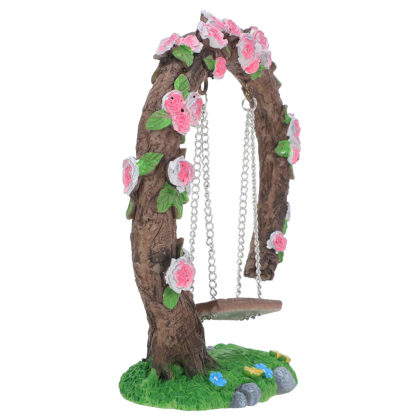 Jardin féerique miniature avec balançoire rose en résine pour micro-paysage extérieur
