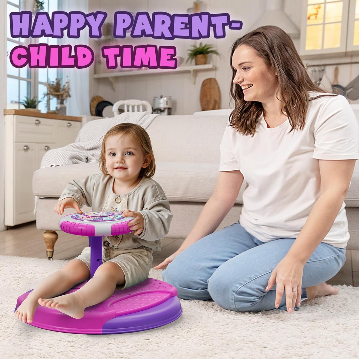 Unicorn Sit and Spin Toys for Toddlers 1-3 Girls, 360° Toddler Spinning Seat with LED Lights and Music, Sensory Toys Birthday for Kids 3-5