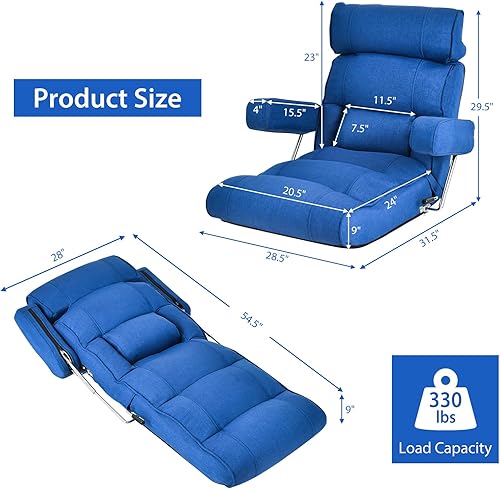 Miniatura 3 de KOMFOTT Sofá plegable ajustable, tumbona tapizada para interiores con reposacabezas ajustable de 6 posiciones, soporte lumbar, asiento extendido,