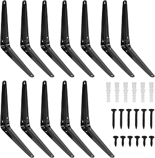 Swpeet 12 Pack 8 x 10 Inch Black Heavy Duty Shelf Containers, Floating Shelf Containers, L-Bracket Corner Container Supports, Metal Joint Angle Bracket with Screws and Anchors Kit for Wall Hanging