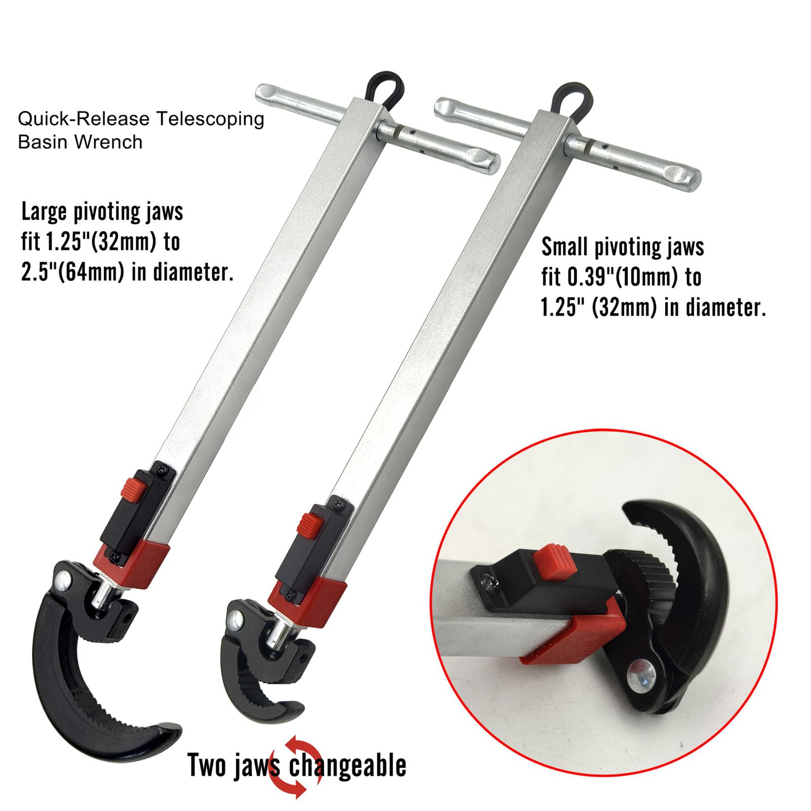 PerGar Llave Telescópica para Lavabo, Llave para Fregadero de Acero con Alto Contenido de Carbono, Llave Telescópica para Fregadero, Herramienta de Plomería con Resorte para Diámetro de