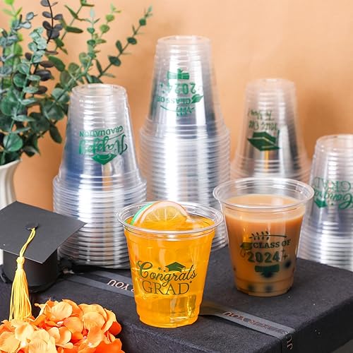 Miniatura 6 de Paquete de 100 vasos desechables de graduación de 12 onzas de plástico desechables para la clase de 2023 Felicidades graduadas elegantes suministros