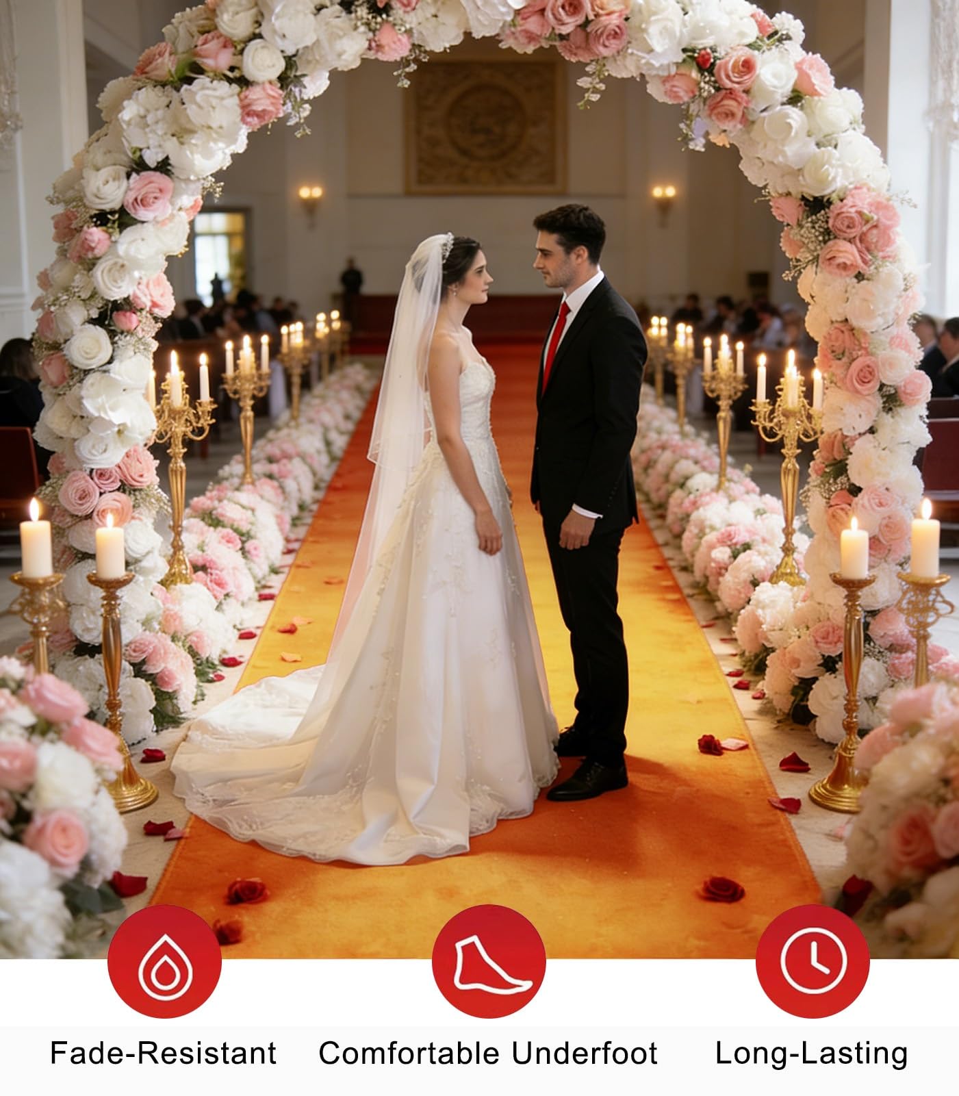 Tappeto Per Eventi Pesanti, Design Antiscivolo, Per Decorazioni Per Feste A Tema, Cerimonie Nuziali(Light Orange,6.5x164ft)