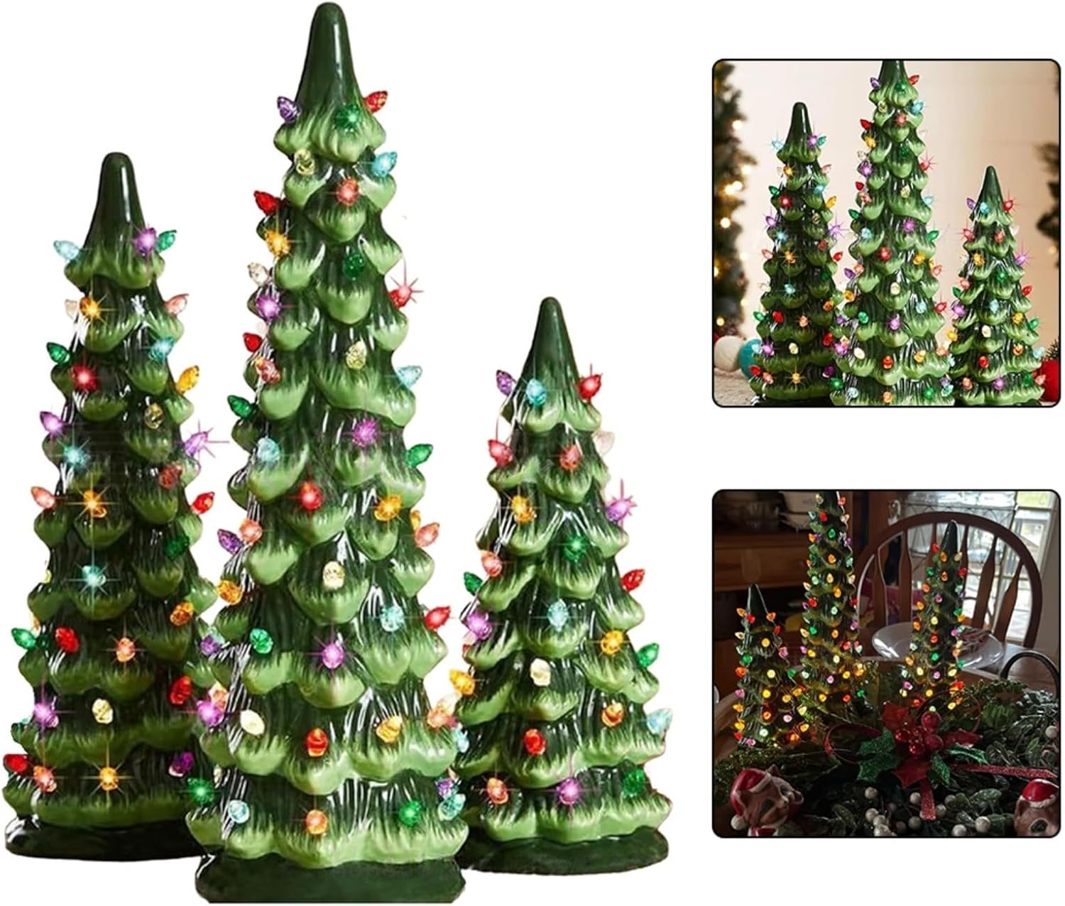 Retro Hand-Painted Tabletop Christmas Trees,Compact 10/15/20 Cm ABS Holiday Decoration For Mantel,Shelf Or Desk,Festive Green Ornament For Seasonal Home Décor(set)