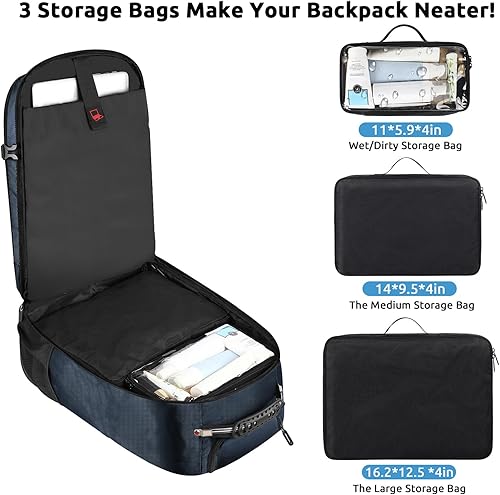 Miniatura 4 de ZOMFELT Mochila rodante, mochila de viaje con ruedas, Azul