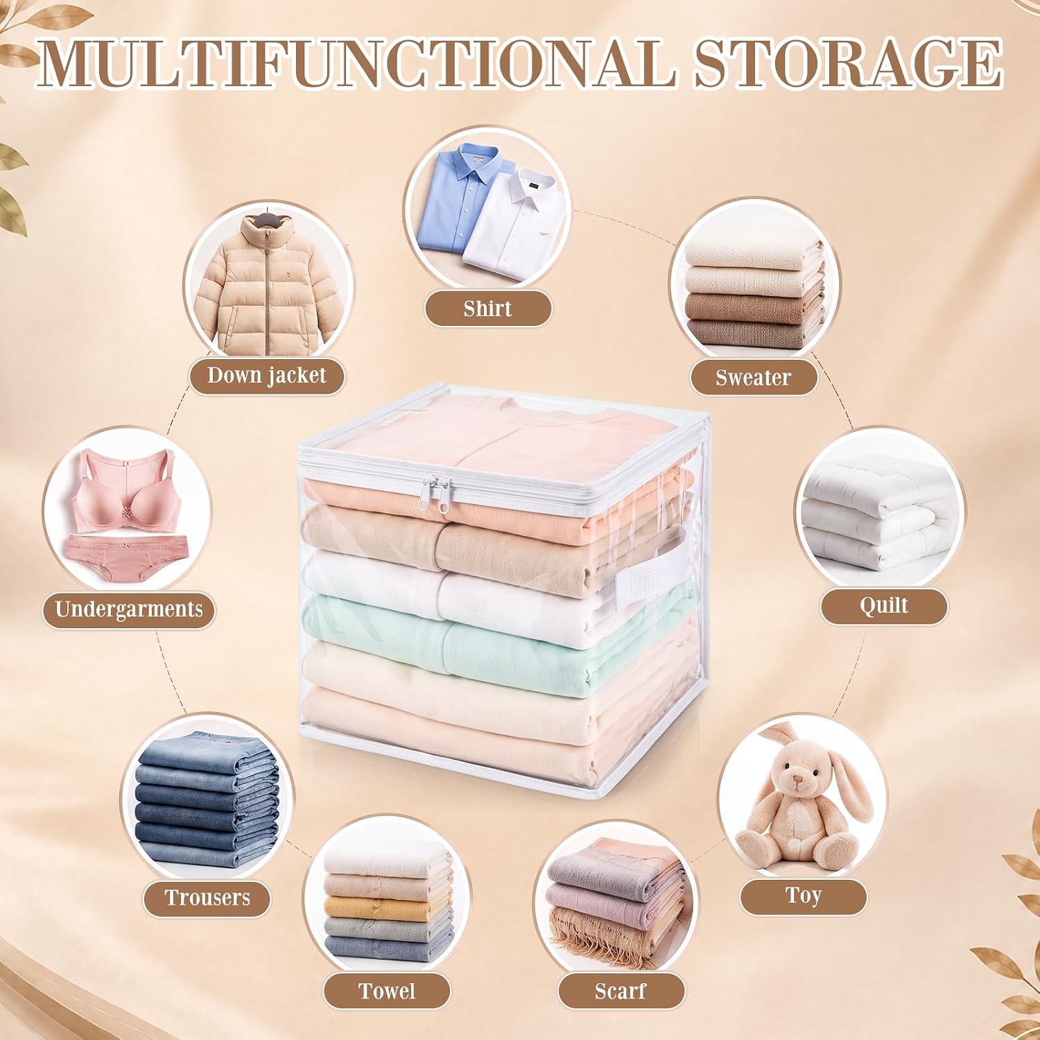Eccliy 16 PCS Clear Storage Bags 18L Double Zipper Foldable Organizer